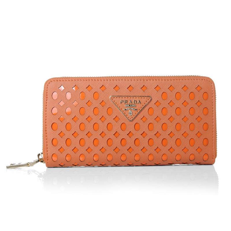 Knockoff Prada Real Leather Wallet 1140 orange